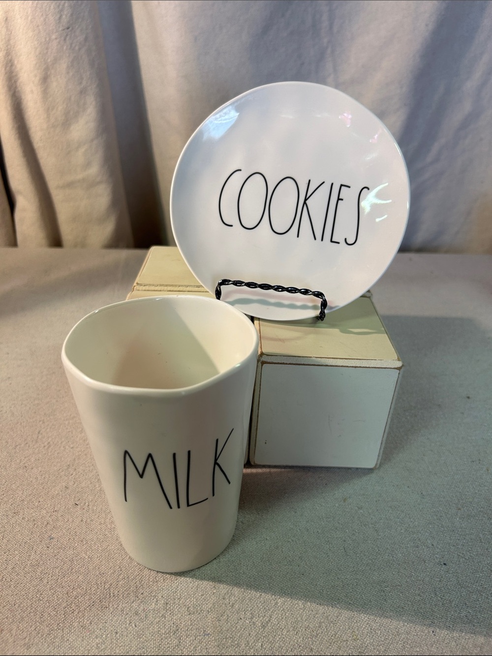 Rae Dunn White 'MILK' Cup and 'COOKIES' Plate Set